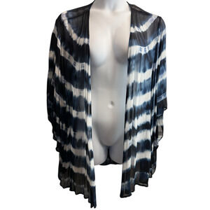 Bobeau Womens 2X Open Blouse/Swim Cover Tie Die Blue Semi-Sheer Lightweight Flow